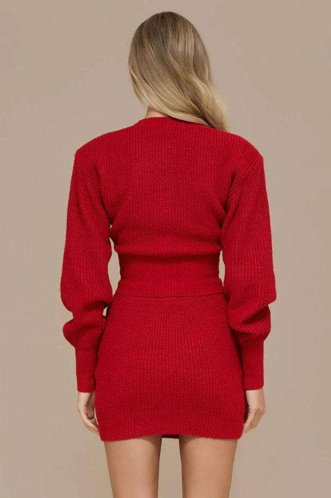 Single Breasted Knit Sweater Bodycon Skirt Skirt Set