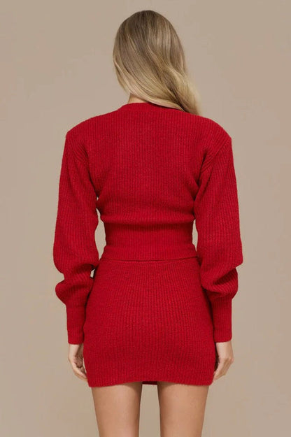 Single Breasted Knit Sweater Bodycon Skirt Skirt Set