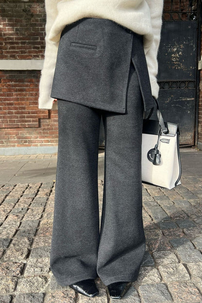 Layered Look Fleece Lined Ruffle Casual Pants