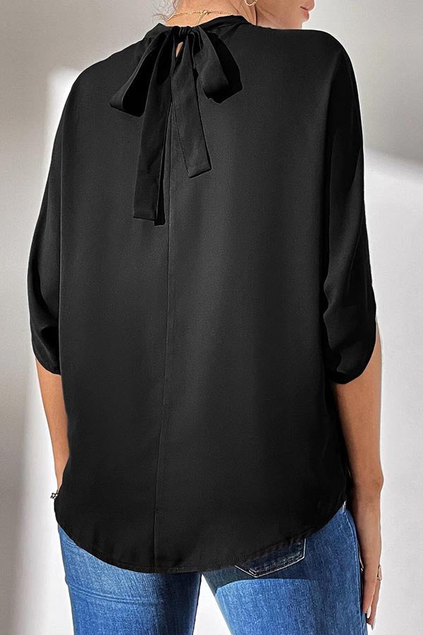 Mock Neck Black Split Sleeve Top