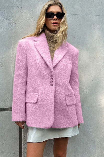 Soft Pile Relaxed Fit Lapel Blazer
