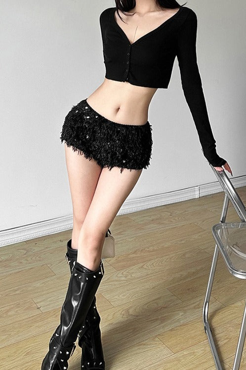 Solid Color Sequin Low Rise Shorts