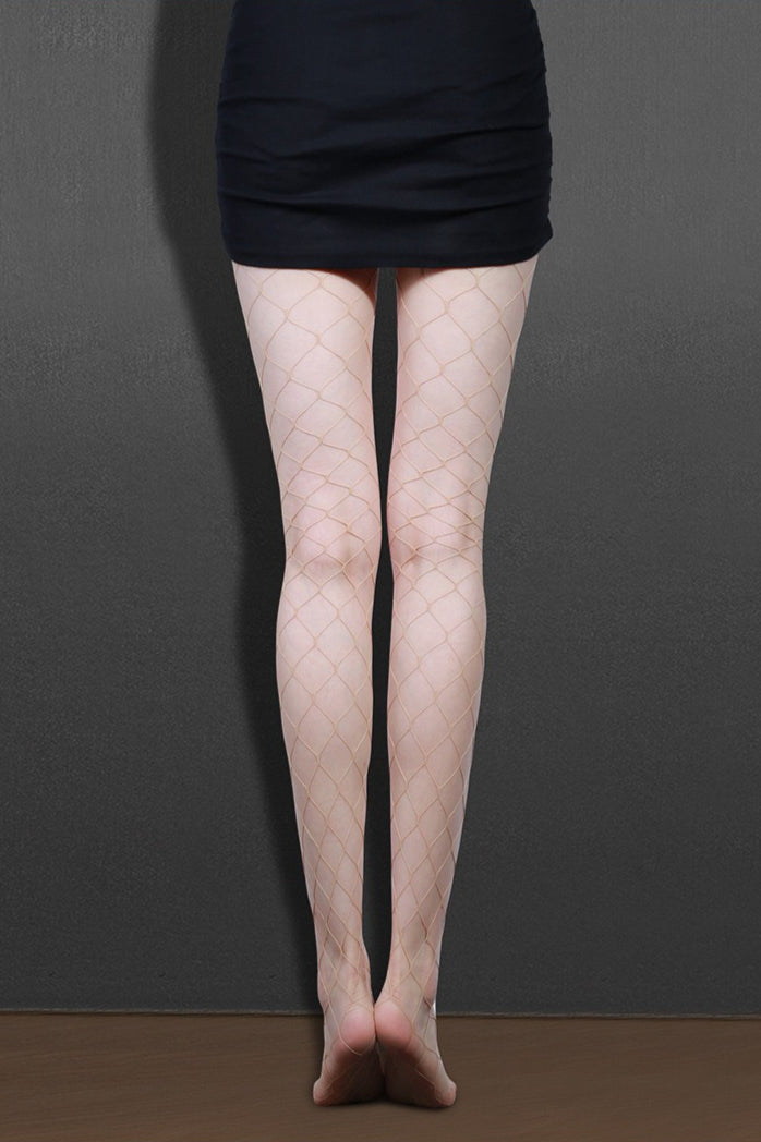 Embroidered Flower Pearl Nude Fishnet Tights