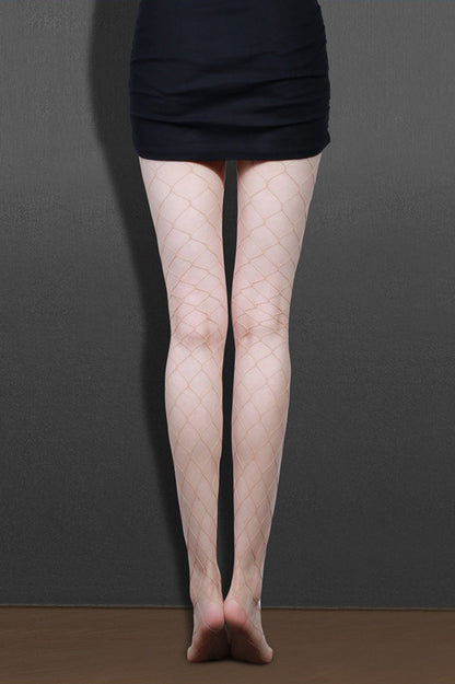 Embroidered Flower Pearl Nude Fishnet Tights