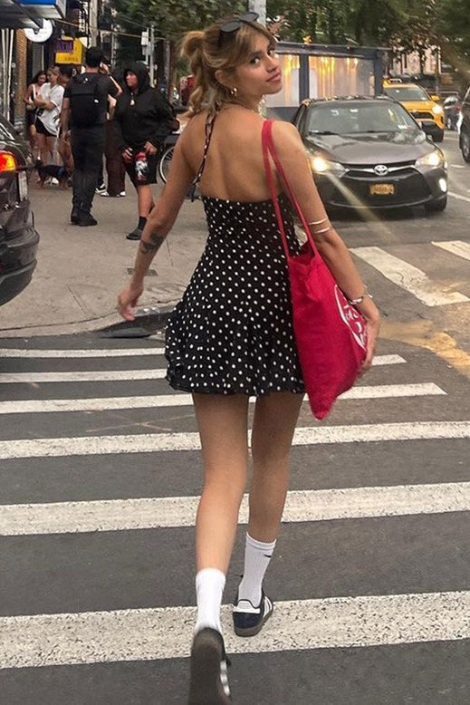Polka Dot Halter Strapless Mini Dress