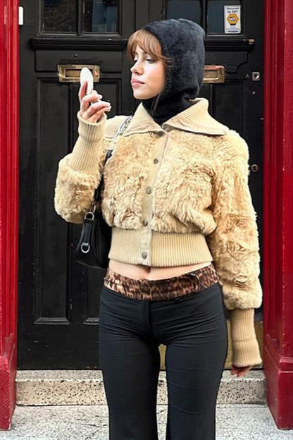 Faux Fur Patchwork Collar Coat