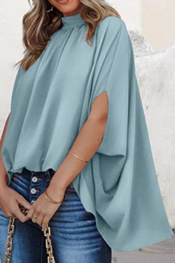 Dolman Sleeve Stand Collar Loose Casual Shirt