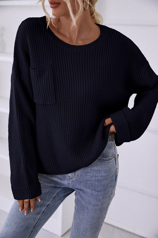 Pocket Oversized Knitted Pullover Sweater