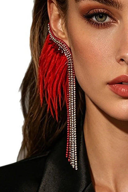 Feather Tassel Rhinestone Earrings