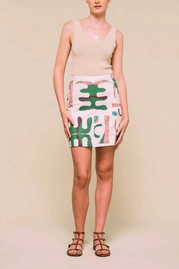 Printed Pocket White Shirt + Abstract Print High-Waisted Skirt Set