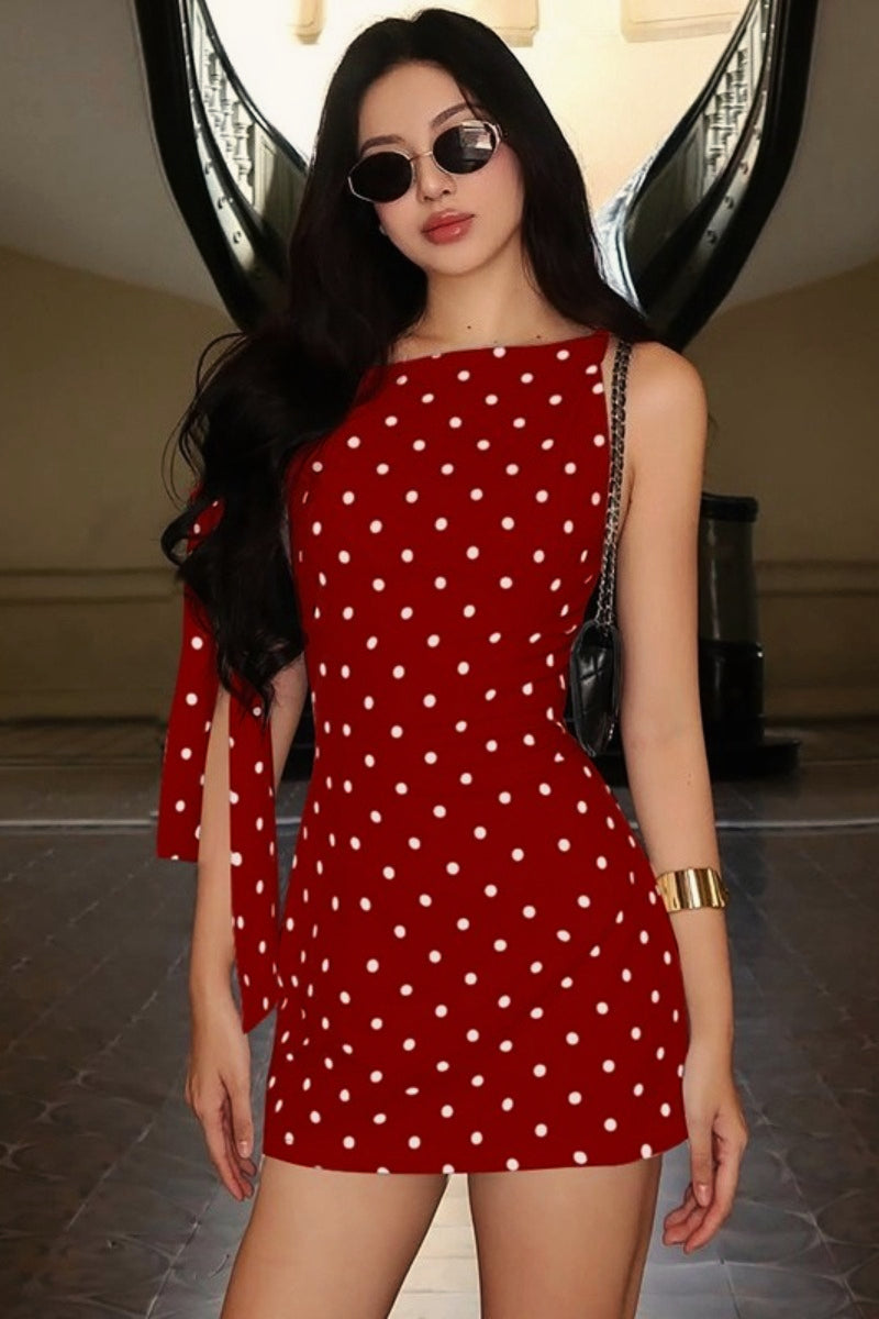 Polka Dot Asymmetrical Slim Fit Mini Dress