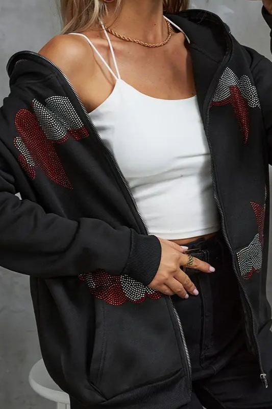Rhinestone Zip Street Unisex Hoodie
