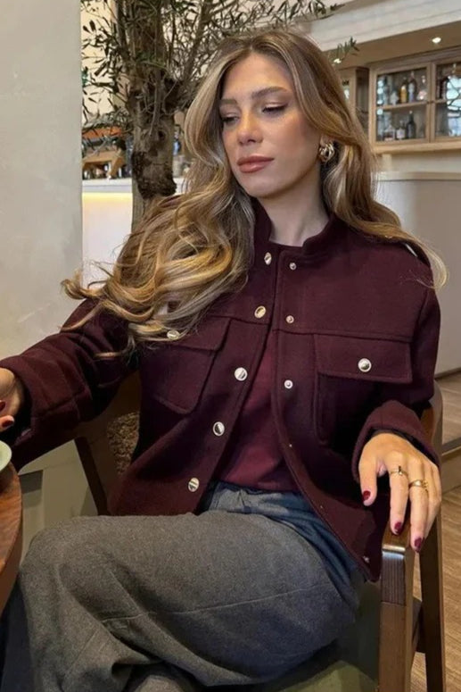 Retro Double Breasted Cropped Stand Collar Coat