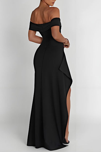 Off Shoulder Slit Elegant Bodycon Dress