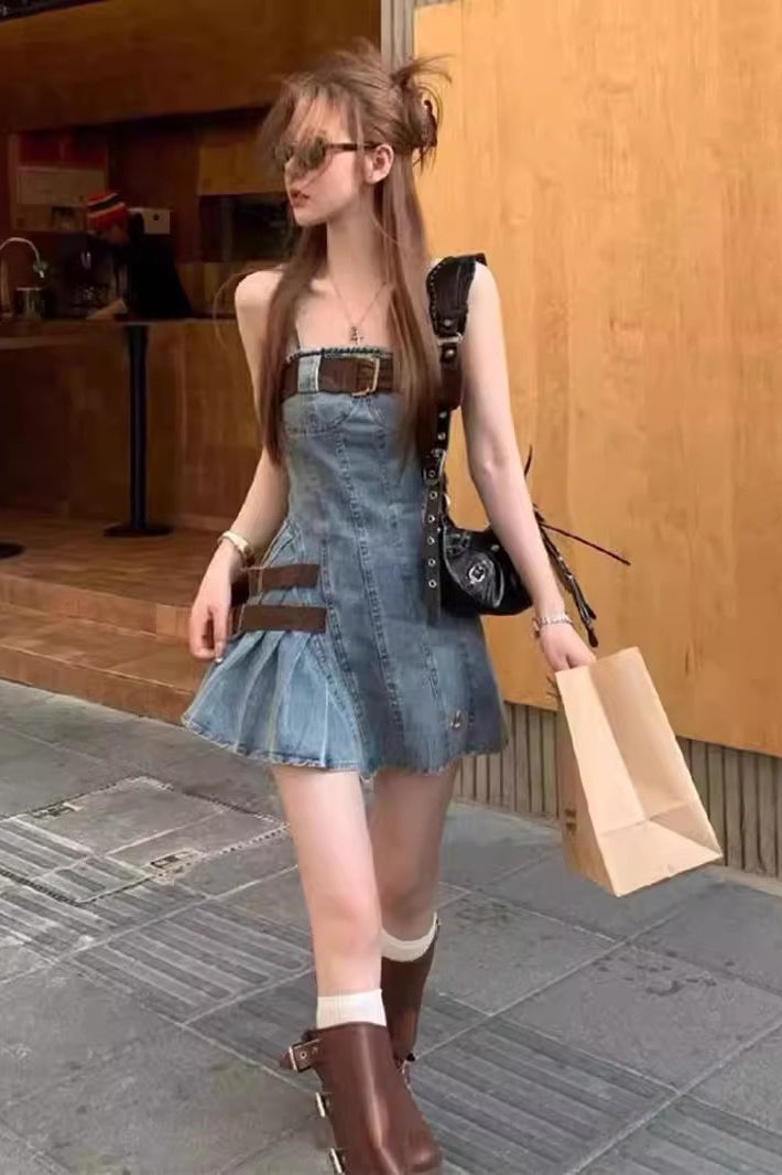 High Waist Denim Dress