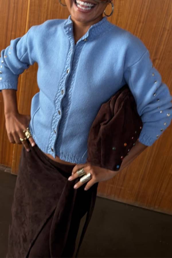 Ice Blue Studded Cardigan