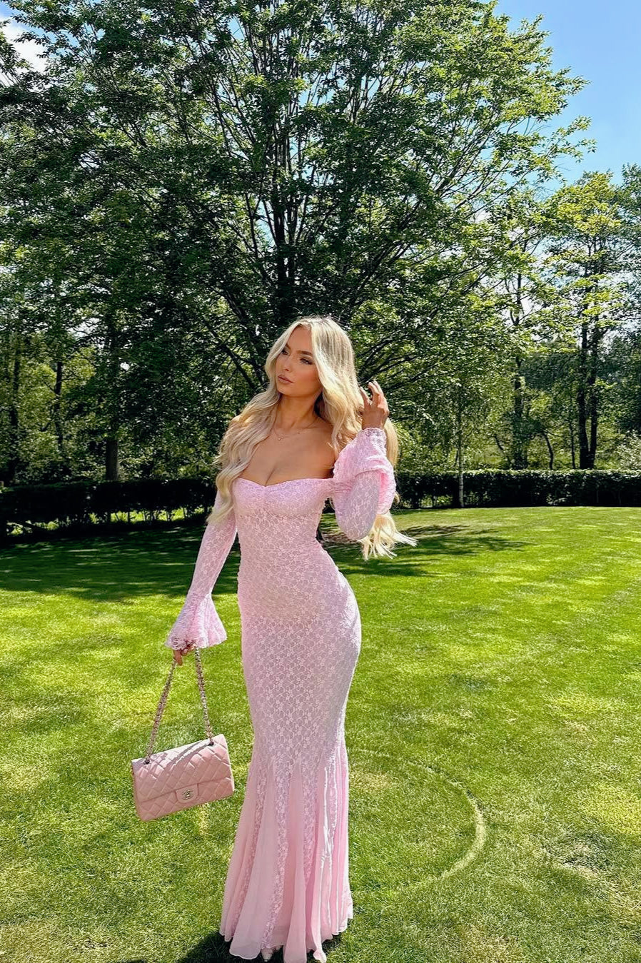 Lace Insert Bell Sleeve Birthday Dress