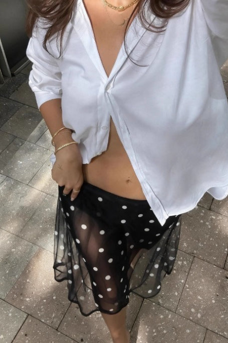 Sheer lka Dot High Waist A Line Midi Skirt