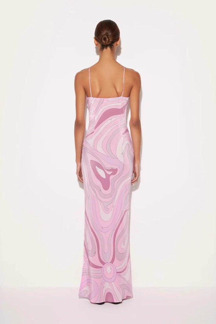 Printed Satin Cami Slit Silk Dress