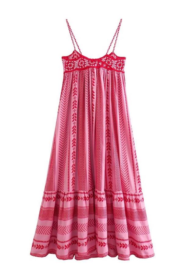 Bohemian Geometric Embroidered Cami Maxi Dress