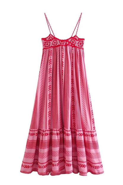 Bohemian Geometric Embroidered Cami Maxi Dress