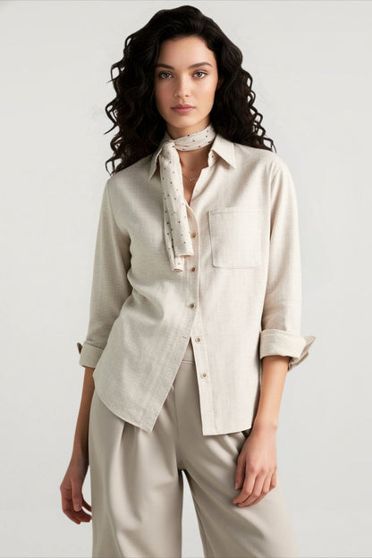 Linen Blend Long Sleeve Blouse