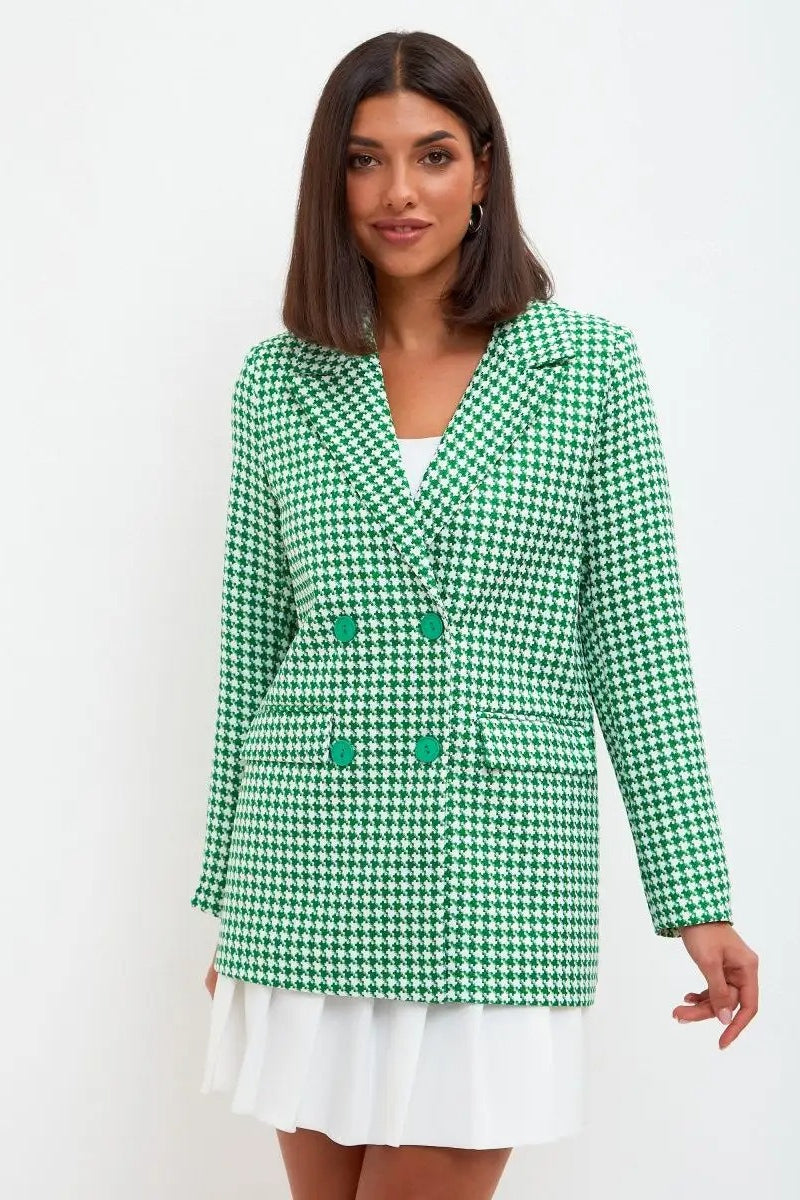 Casual Tweed Houndstooth Blazer