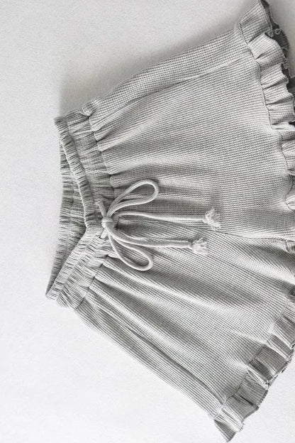 Elastic Waist Ribbed Cotton Lounge Shorts