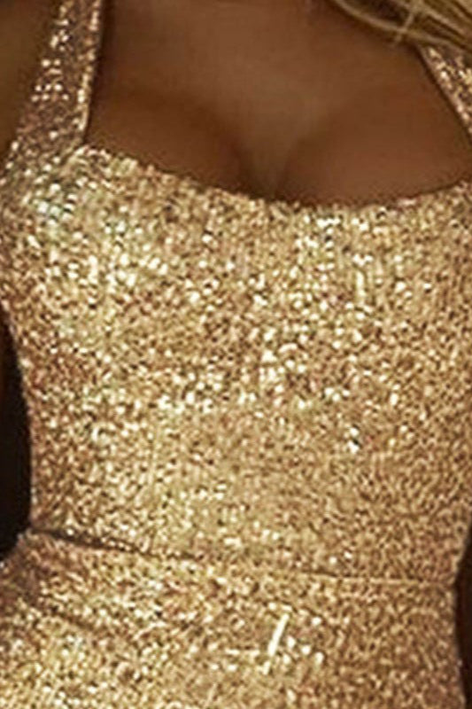 Halter High Slit Sequin Evening Sequin Dress