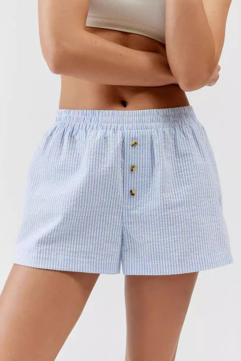 Striped Button Loose Fit Casual Shorts