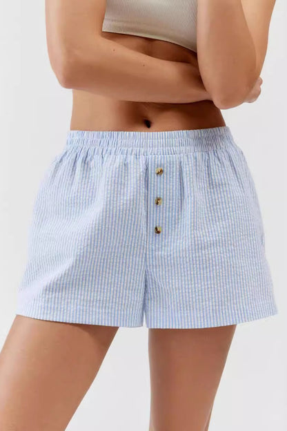Striped Button Loose Fit Casual Shorts