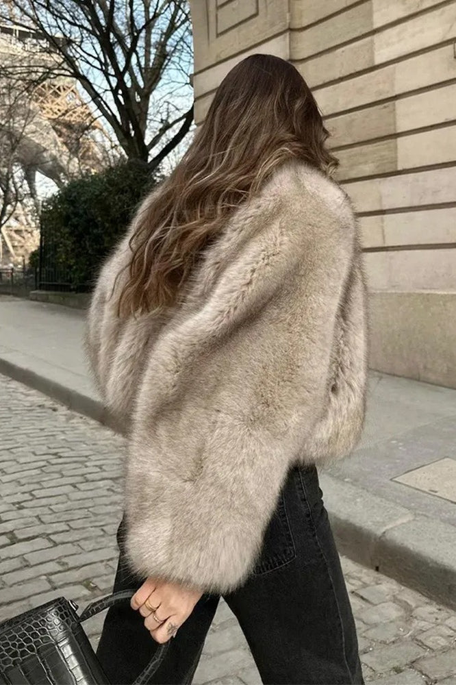 Textured Faux Fur Wide Sleeve Coat