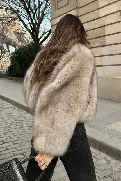 Textured Faux Fur Wide Sleeve Coat
