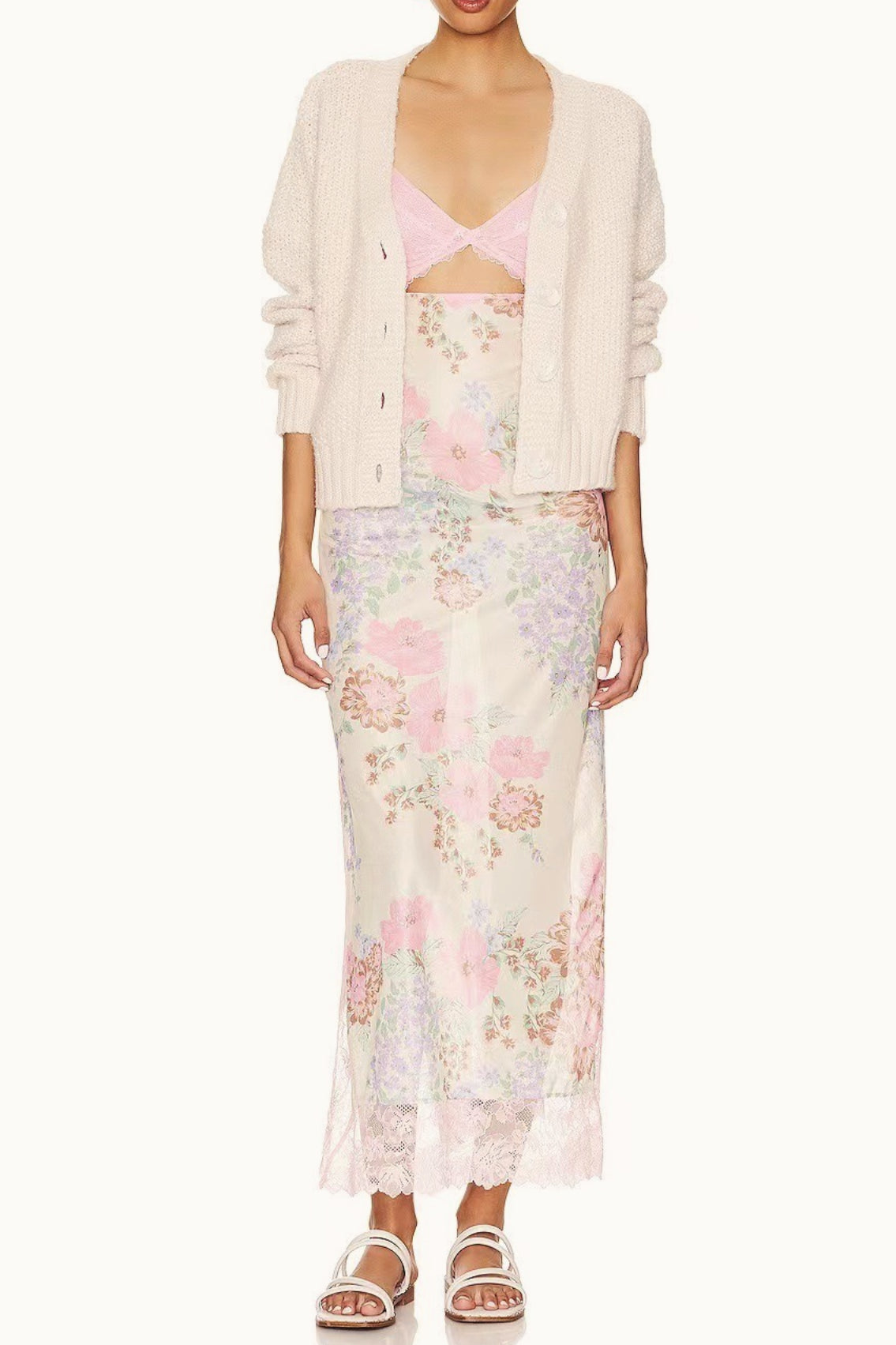 Lace Patchwork Strap Backless Slit Maxi Floral Dress