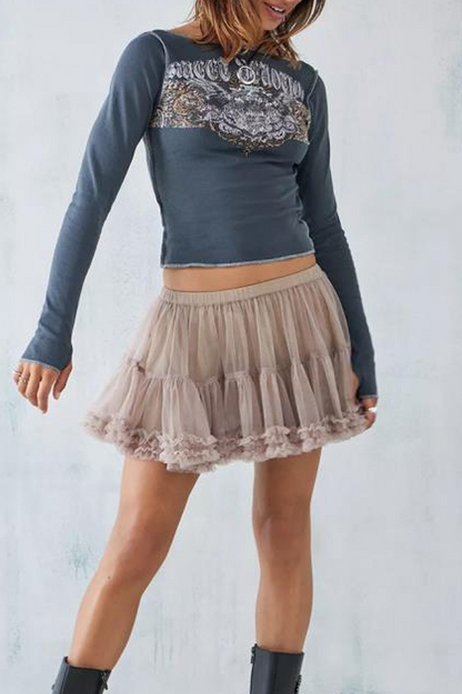 Y2K Spicy Girl Printed Slim Versatile Long Sleeve Crop Top