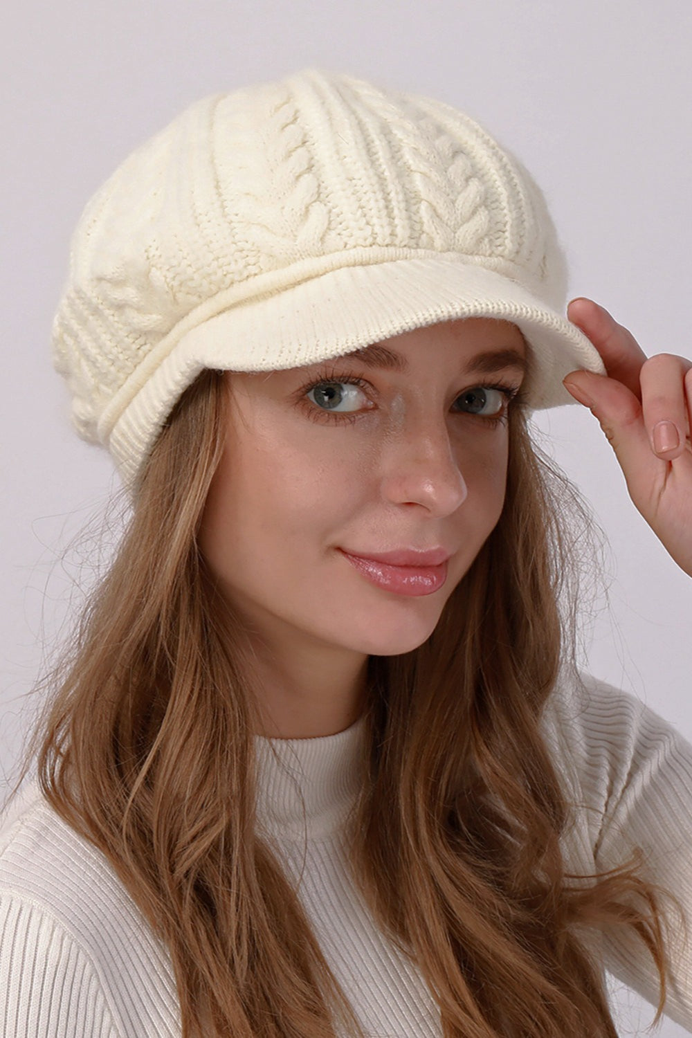Fleece Lined Cable Knit Beret Hat