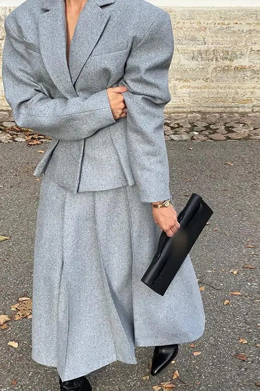 Fitted Cropped Blazer Long A Line Skirt Set