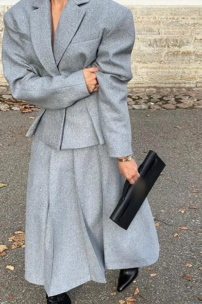 Fitted Cropped Blazer Long A Line Skirt Set
