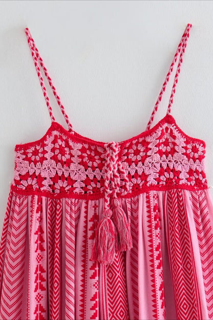 Crochet Knit Spaghetti Strap Boho Dress