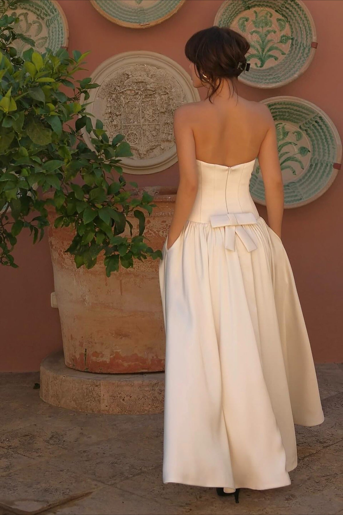 French Satin Strapless Gown Prom Dress