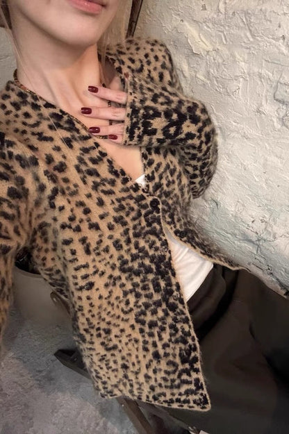 Vintage Leopard Print V Neck Sweater