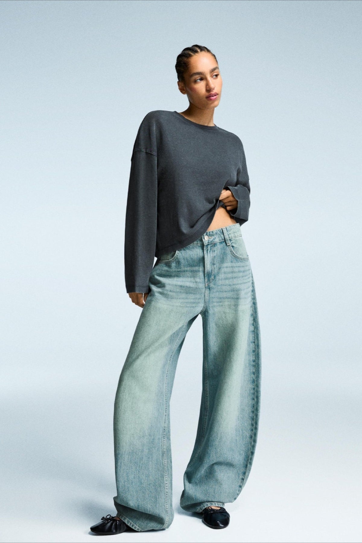 High Waist Vintage Washed Bootcut Wide Leg Jeans