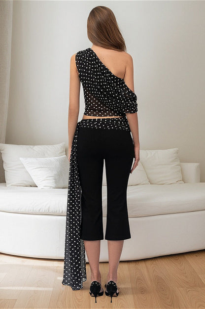 Polka Dot Off Shoulder Crop Top Set
