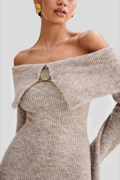 Fitted One Shoulder Bodycon Long Sleeve Knit Sweater Dress