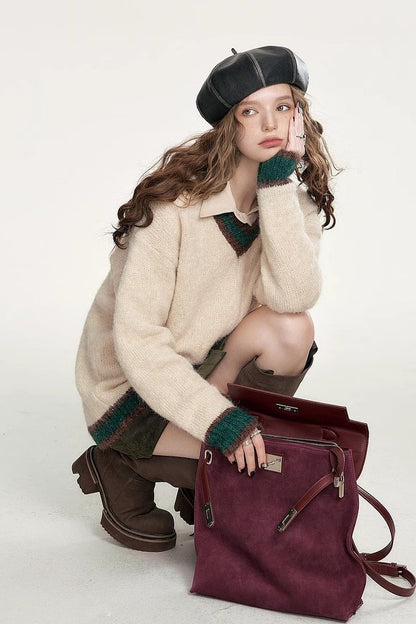 Soft Mohair V Neck Pullover Sweater