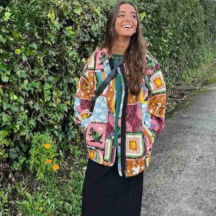 Art Printed Patchwork Quilted Bomber Padded Jacket