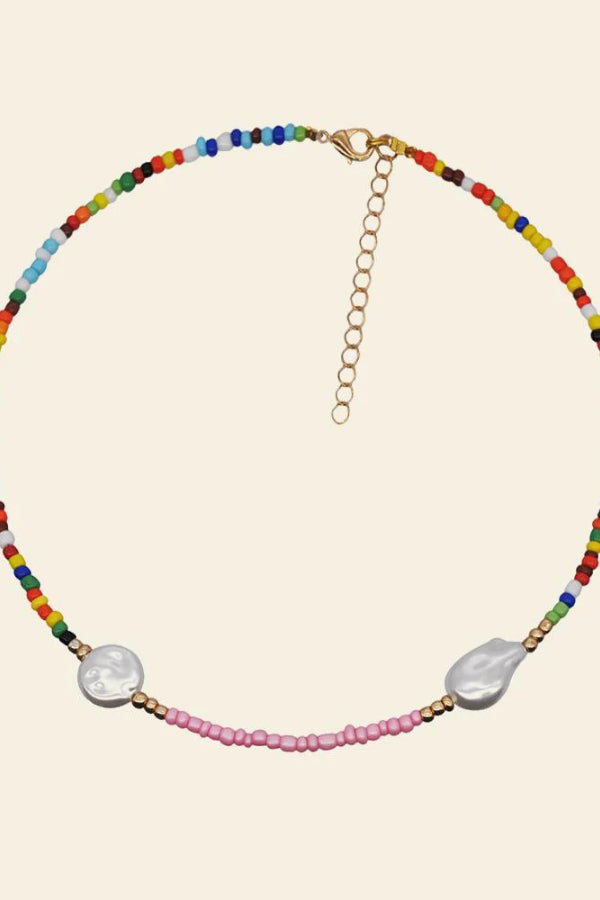Sally Rainbow Millet Beads Pearl Necklace Set