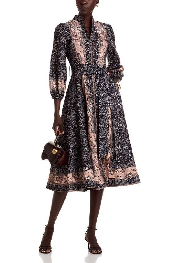 Mandarin Collar Midi Dress