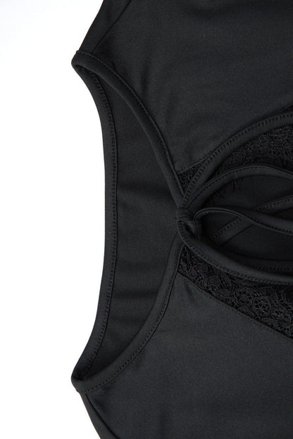 Lace Hollow Out Tie Detail Slim Fit Tee