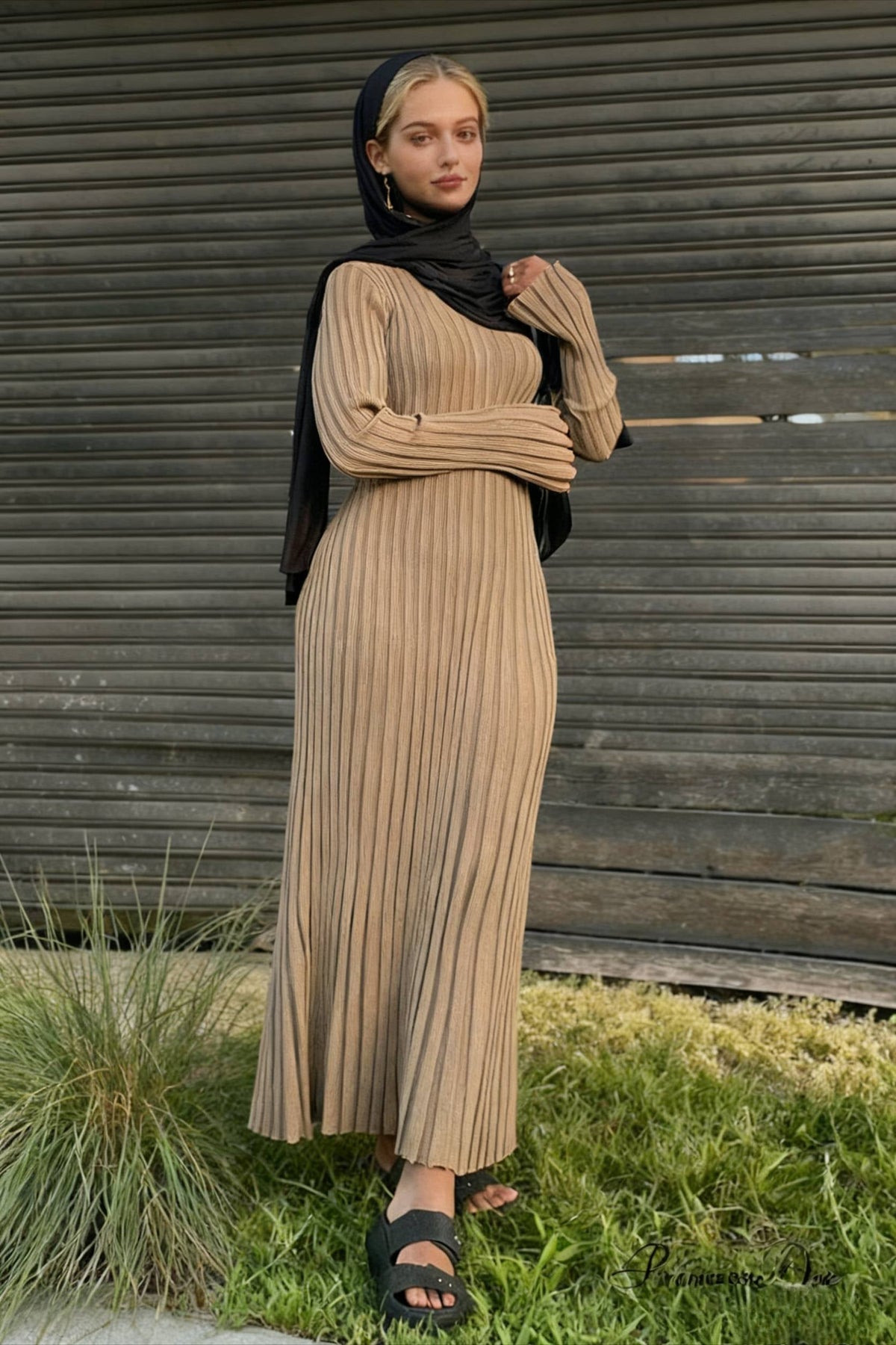 Ribbed Knit Tie Waist Dress